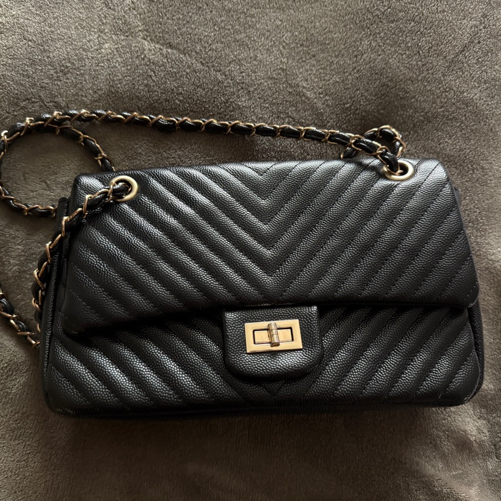 Black Quilted Leather Chain Bag
